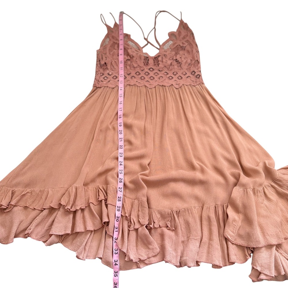 Free People One | Adella Slip Dress Rose Pink Boho Lace Mini Size L - Picture 15 of 15
